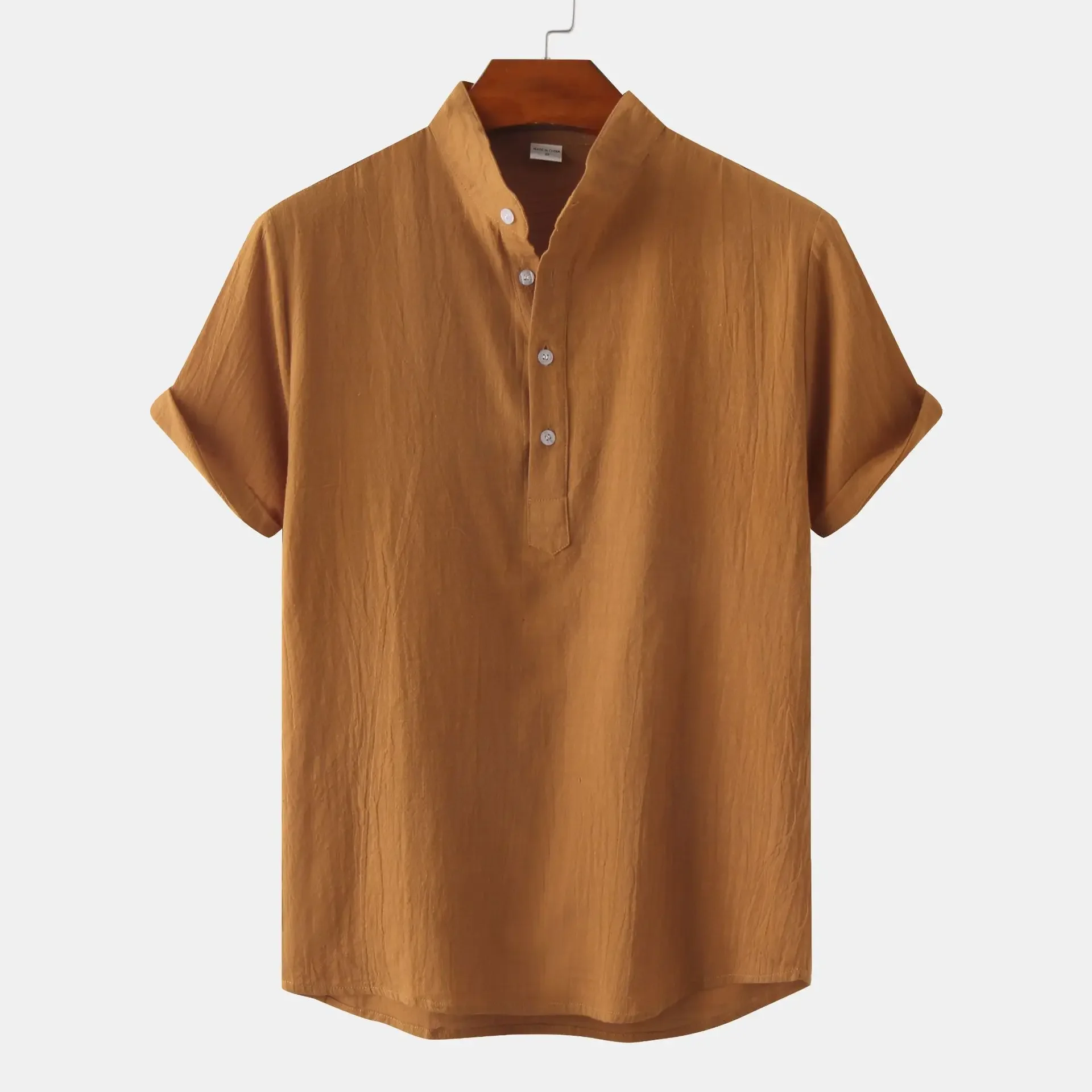 

Cotton Linen Men's Summer Comfy Shirt Solid Color Simple Casual Short Sleeve Casual Blouse Hawaiian Half Button Top