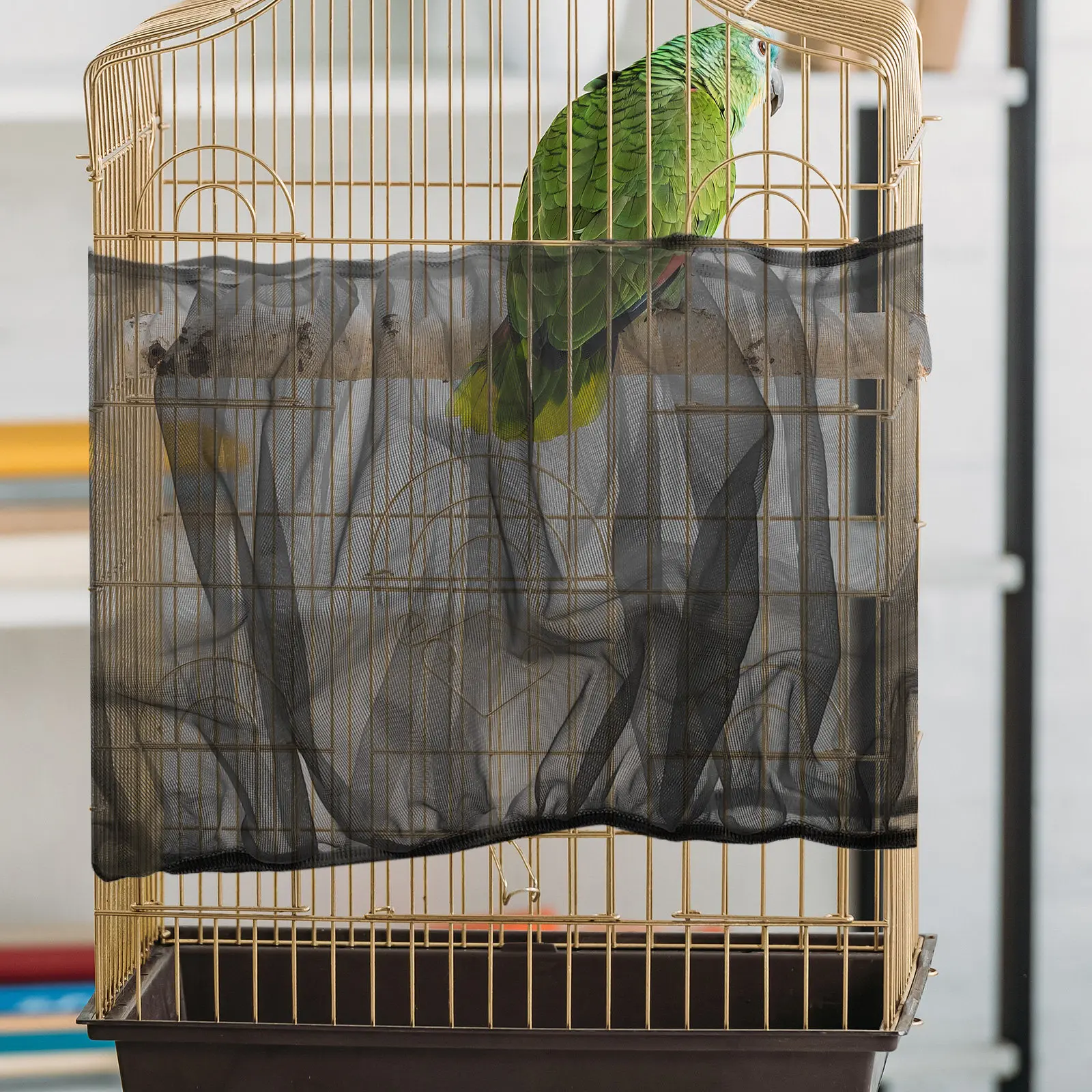 2Pcs Bird Cage Mesh Skirt Cover Stretchy Form Fitting Parrot Enclosures Breathable Net Prevent Scatter And Mess Parrot Cages