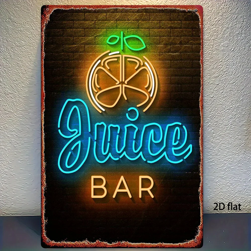 2D Flat Metal Sign, 1pc Jui Bar Neon Food Sign, 8x12 Inch (20x30 cm), Wall Art Decor for Home Garden Farmhouse Bathroom Room