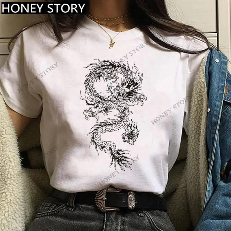 T-Shirt Imprimé Dragon Hip Hop pour Femme, Streetwear Peint, Ulzzang Harajuku, Estival