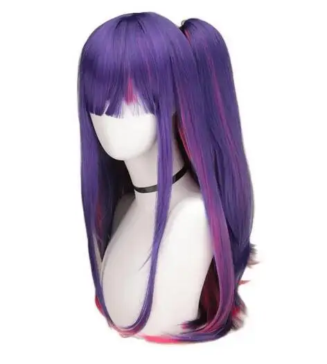 Synthetic Hair Oshi no Ko Hoshino Ai Cosplay Wig Long Purple Rose pink highlights Ponytail Heat Resistant Wig