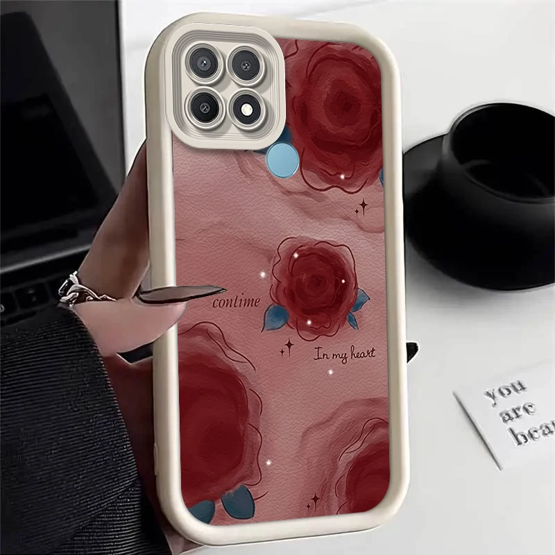 A 15 Rose Flower Silicone Phone Case On For Oppo A15 A15s A35 2021 Matte OppoA15 OppoA15S Girl Woman Cover