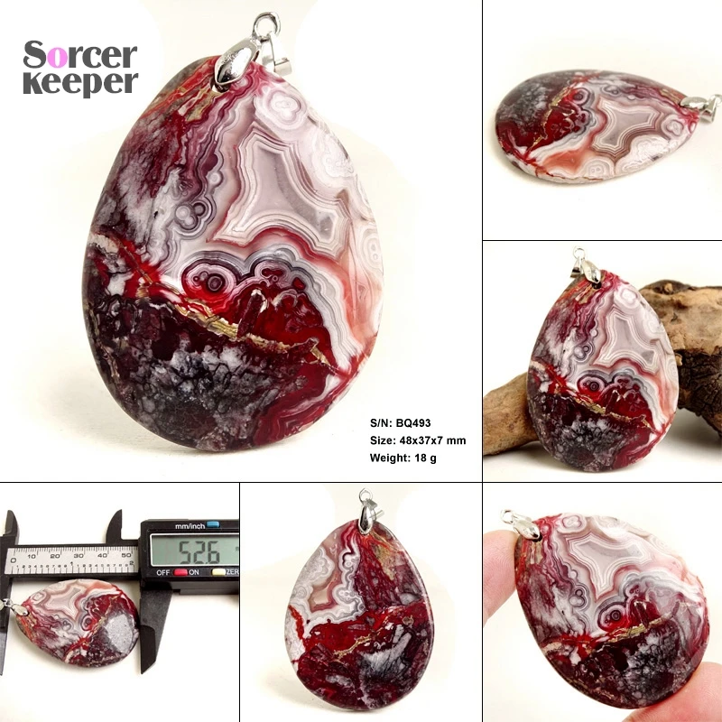 Women & Men Fashion Jewelry Geometric Pendant Necklace With Chain Wholesale Natural Mexico  Agate Stone for Jewelry Making BQ492