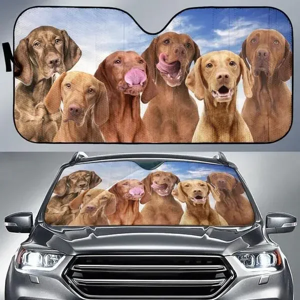 Funny Magyar Vizsla Team Blue Sky Pattern Car Sunshade, Magyar Vizsla Auto Sunshade for Car Decor, Dog Mom Gift, Car Windshield