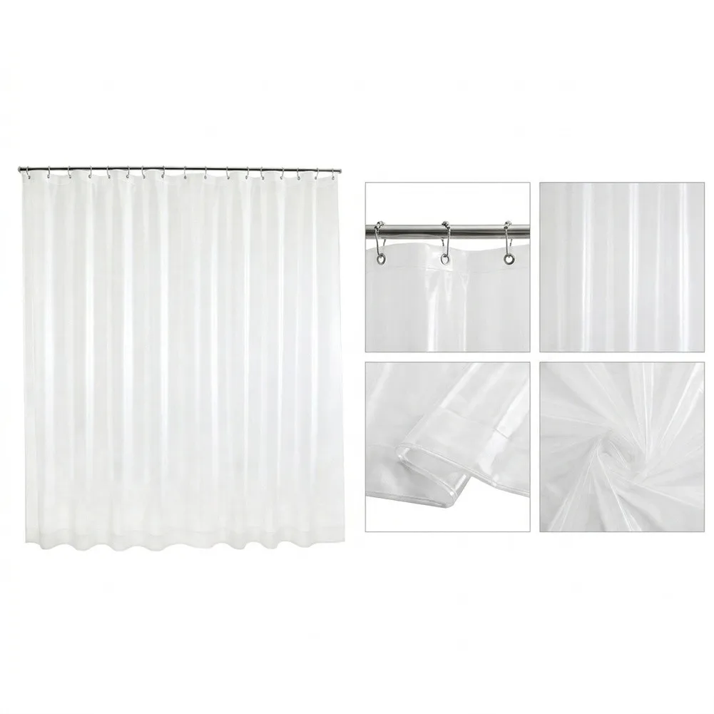 Clear Shower Curtain Liner Constructed from EVA Reinforced Header Band Weighted Hem and Metal Grommets for Long-Term Use