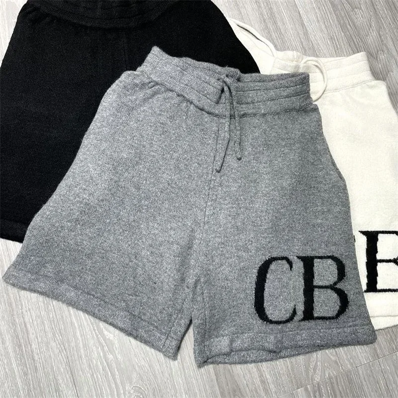

25ss CB Logo Grey Woolen Men Shorts Top Quality CB Jacquard Oversized Shorts Women Casual Pants