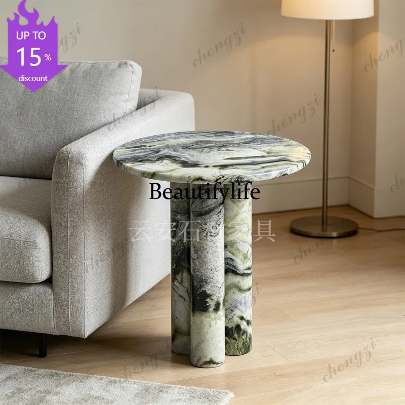 EE182 Nordic light luxury high-grade natural green marble round living room sofa side few bedside coffee table customization