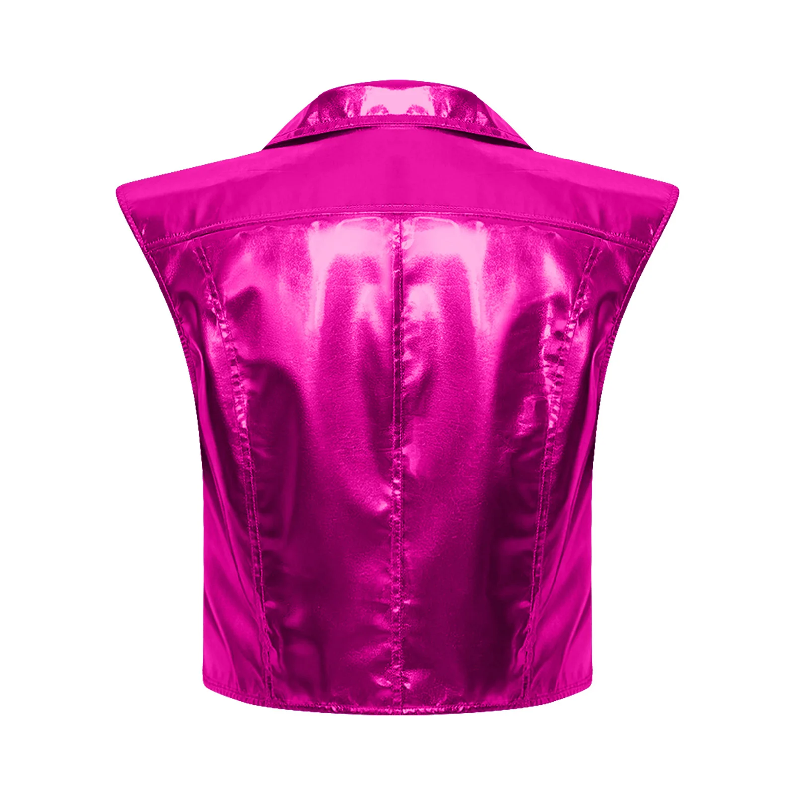 Women Metallic Club Vest Rave Party Costume Punk Jazz Motorcycle Tank Top Notched Lapel V Neck Front Zipper Sleeveless Waistcoat