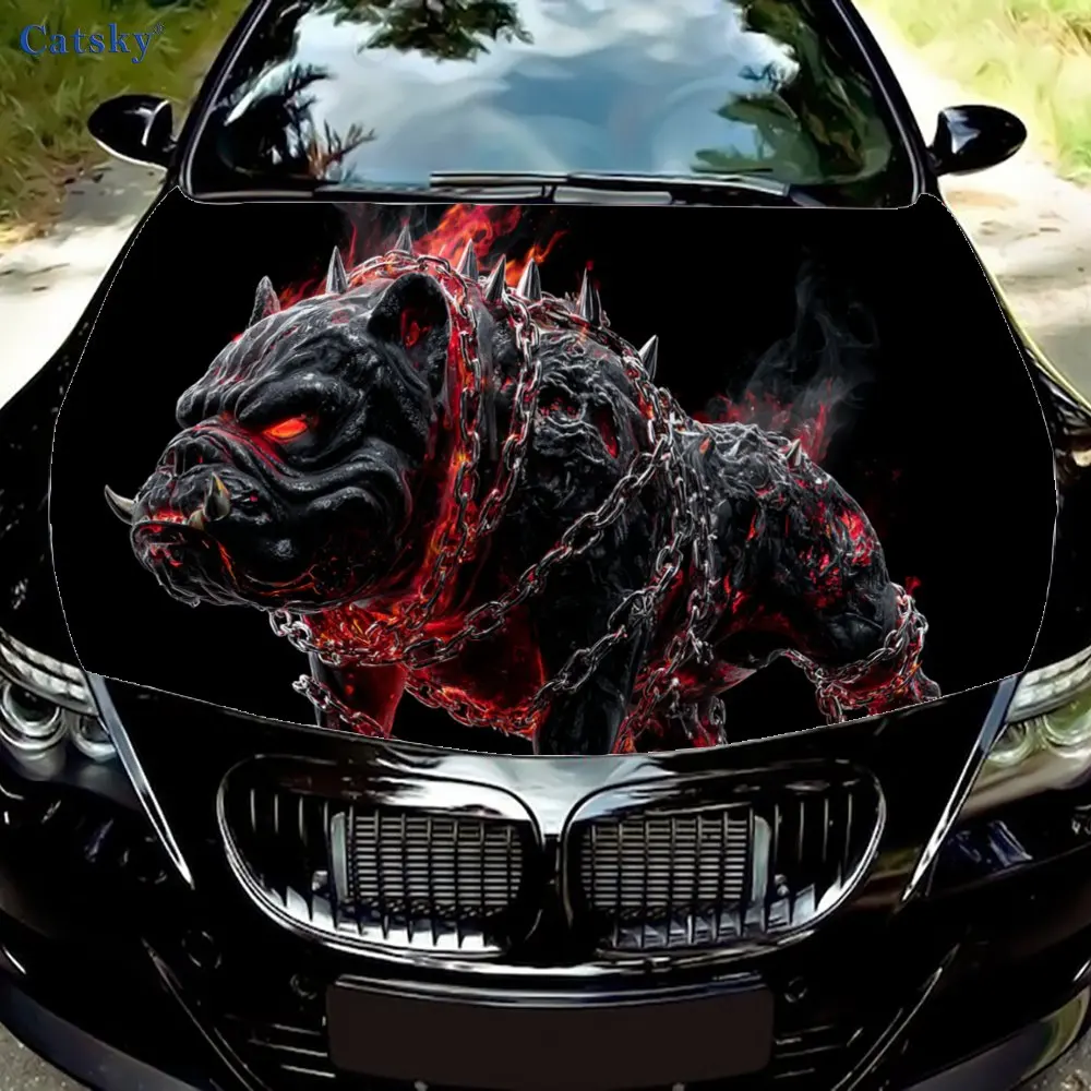 

Blazing Infernal Bulldog Car hood decals, car cover decorative stickers, and vinyl wraps for cars, SUVs and trucks. Self-adhesiv