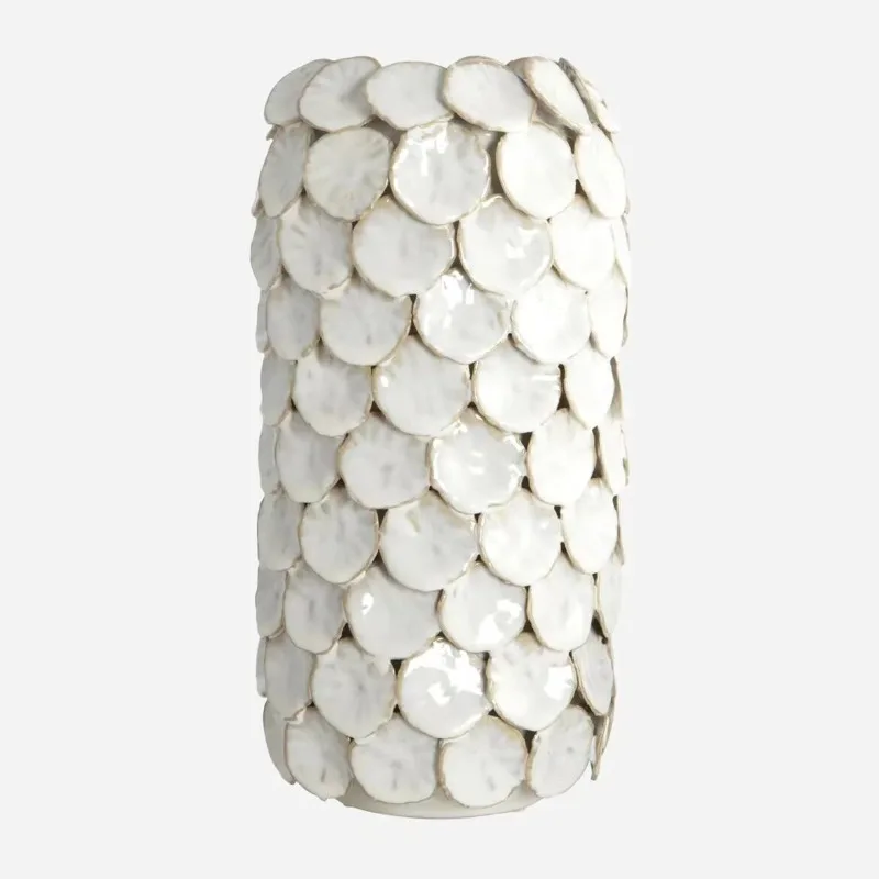 Handmade engraved pinched flowers pasted fish scales ceramic vase