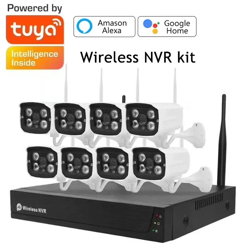 3mp Tuya Smart Life 4CH طقم مراقبة الفيديو 1080P WIFI مقاوم للماء NVR كاميرا تلفزيونات الدوائر المغلقة Tuya نظام الأمن 2mp