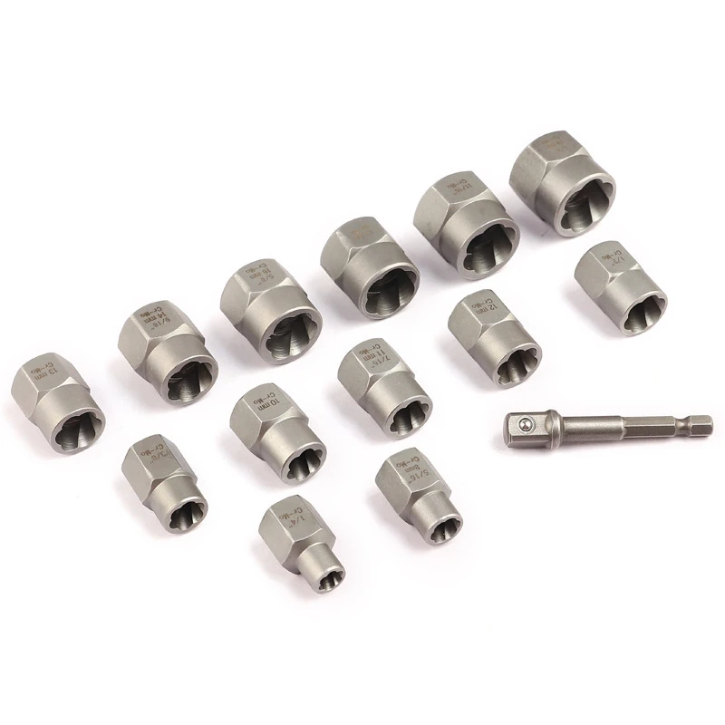 14 pcs Extraction Socket Set, Impact Bolt Nut Remover Set, Bolt Extractor Tool Set for Removing Damaged Bolts Nuts Screws