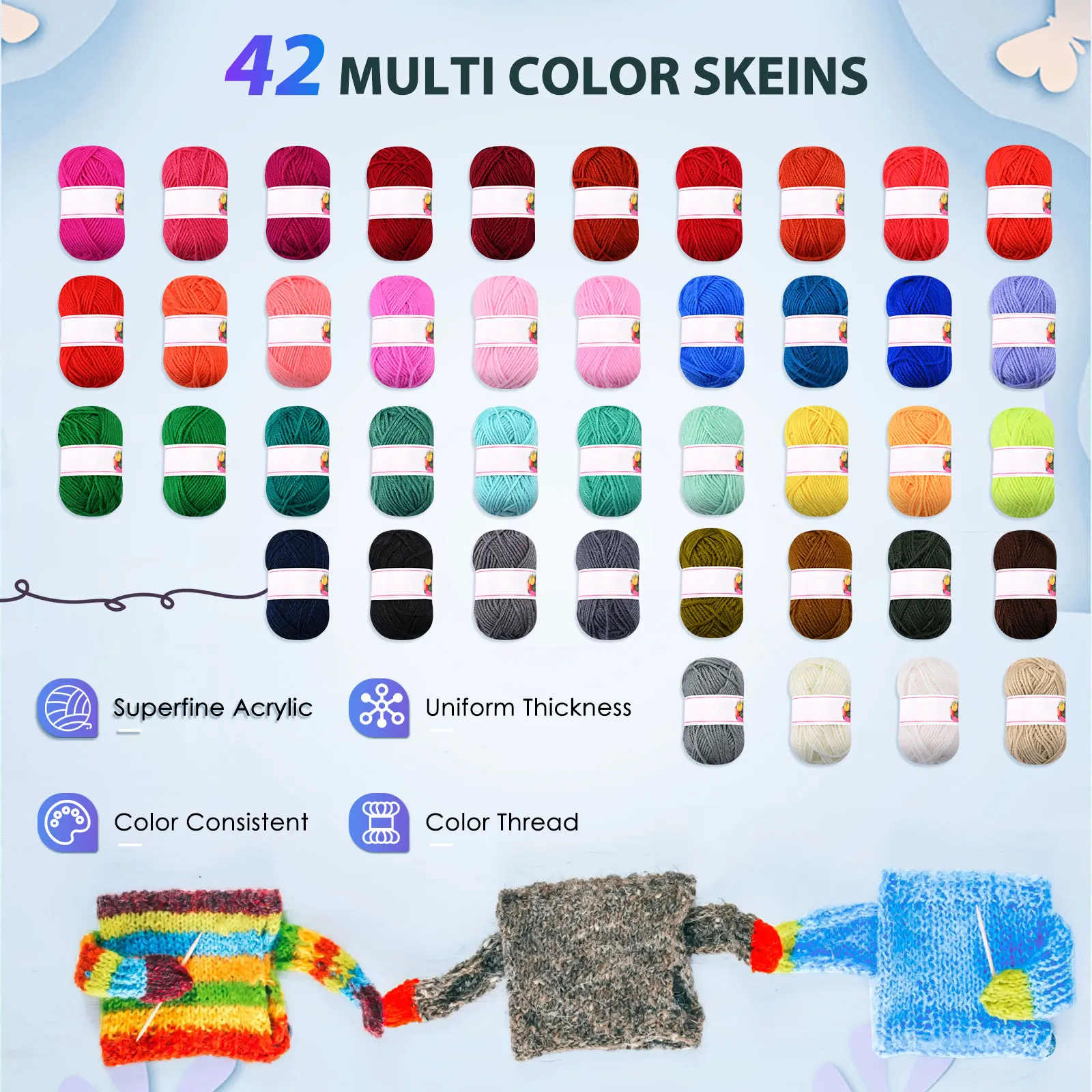 42 Color Tufting Gun Yarn Set for Rug Making, Crochet Yarn, Polyester and Cotton Yarn, Tufting Carpet Making