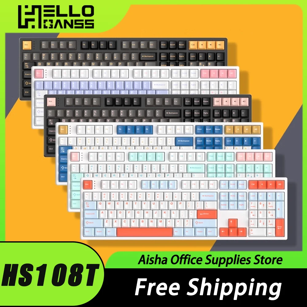 

HELLO GANSS HS108T Mechanical Keyboard Three Mode RGB Hot Swap Gaming Keyboard Custom PBT Keycaps Pc Gamer Accessories Win Gift