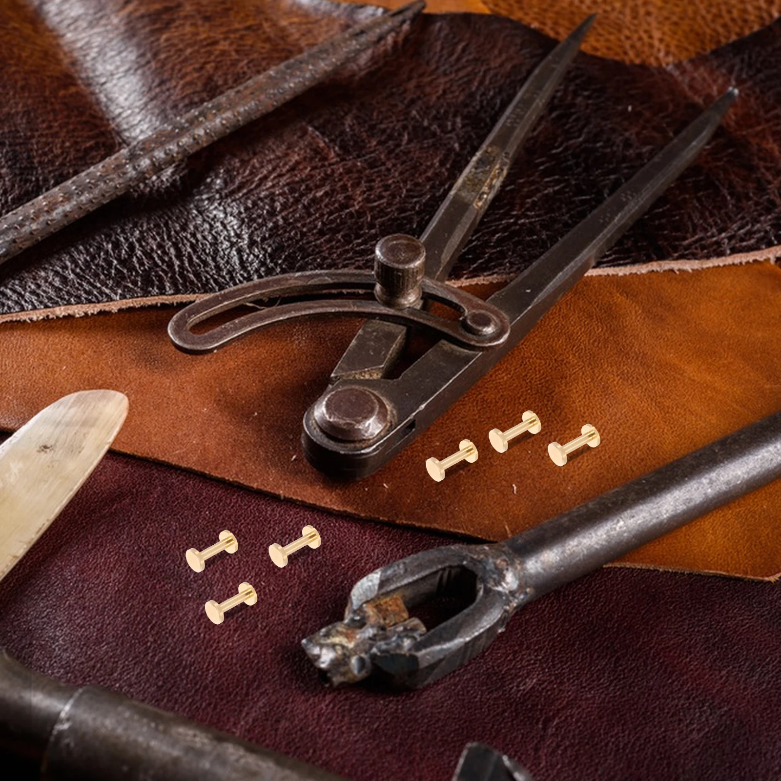 

10 Sets Brass Belt Rivets Flat Head Studs Replacement Buckle Wallet Rivets Metal Studs For Belts waistbands Craft