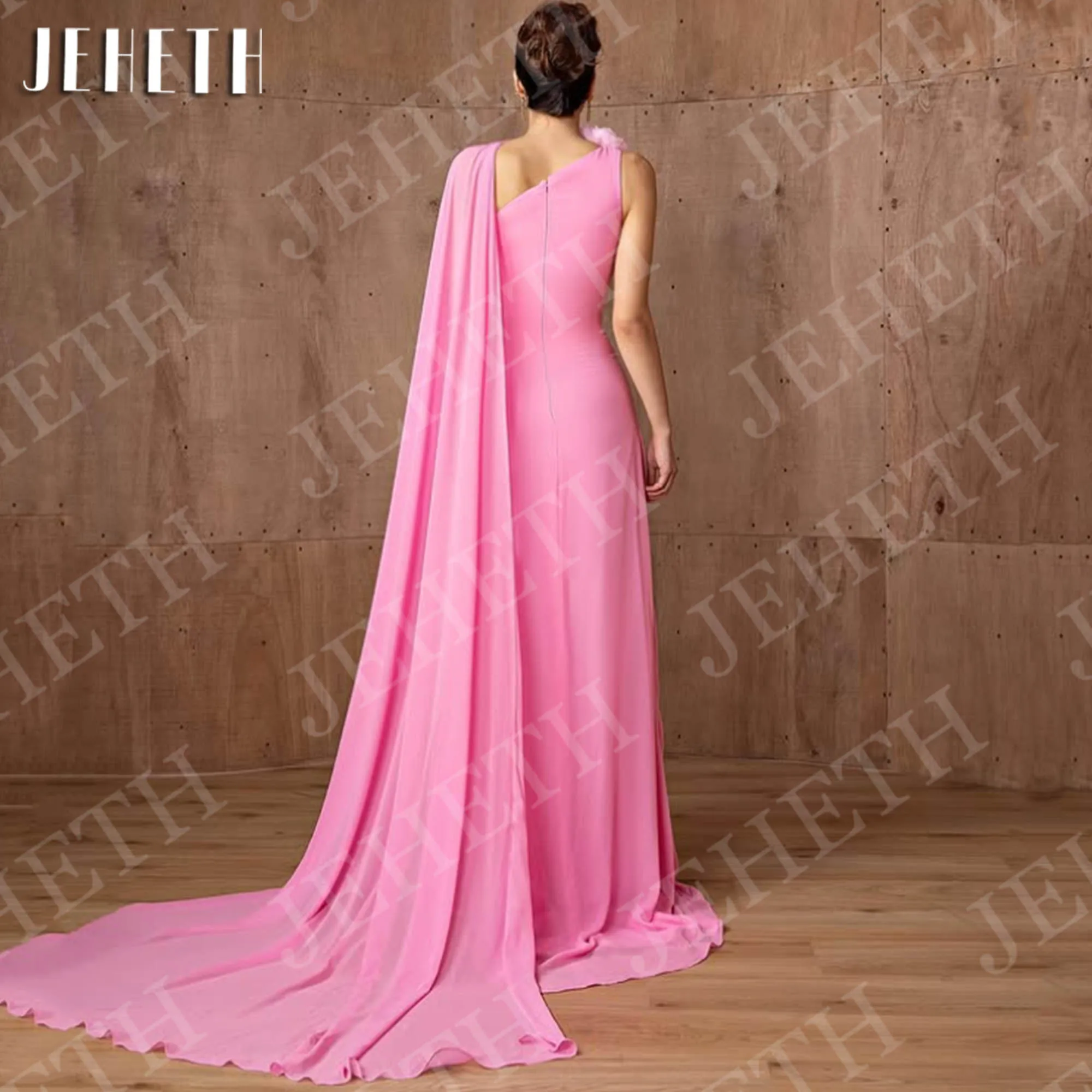 Jeheth vestidos de noite de sereia de um ombro com flor artesanal elegante rosa mulher vestido de baile sem mangas personalizado Um ombro vestidos de noite de sereia com flor artesanal elegante rosa mulher vestido de b