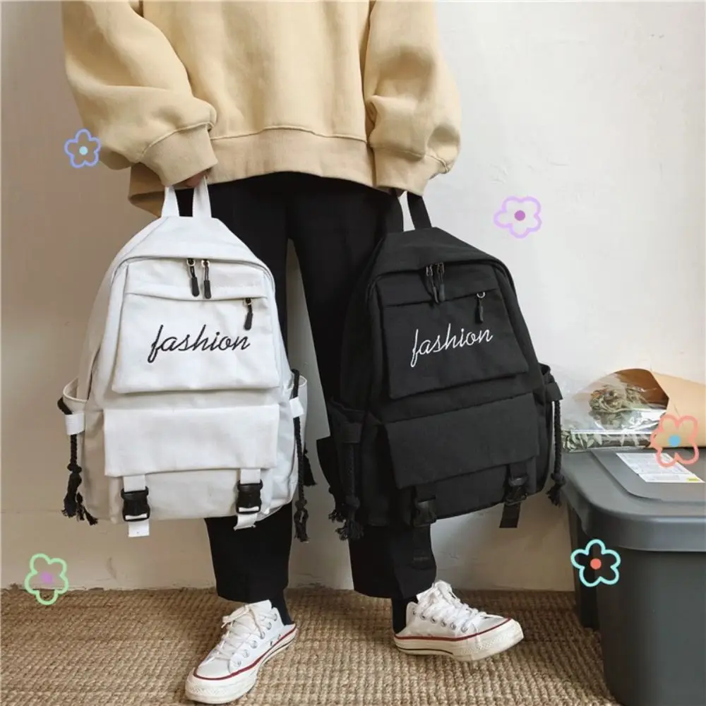 New Canvas Schoolbag Wear-resistant Solid Color Backpack Waterproof Large Capacity Rucksack