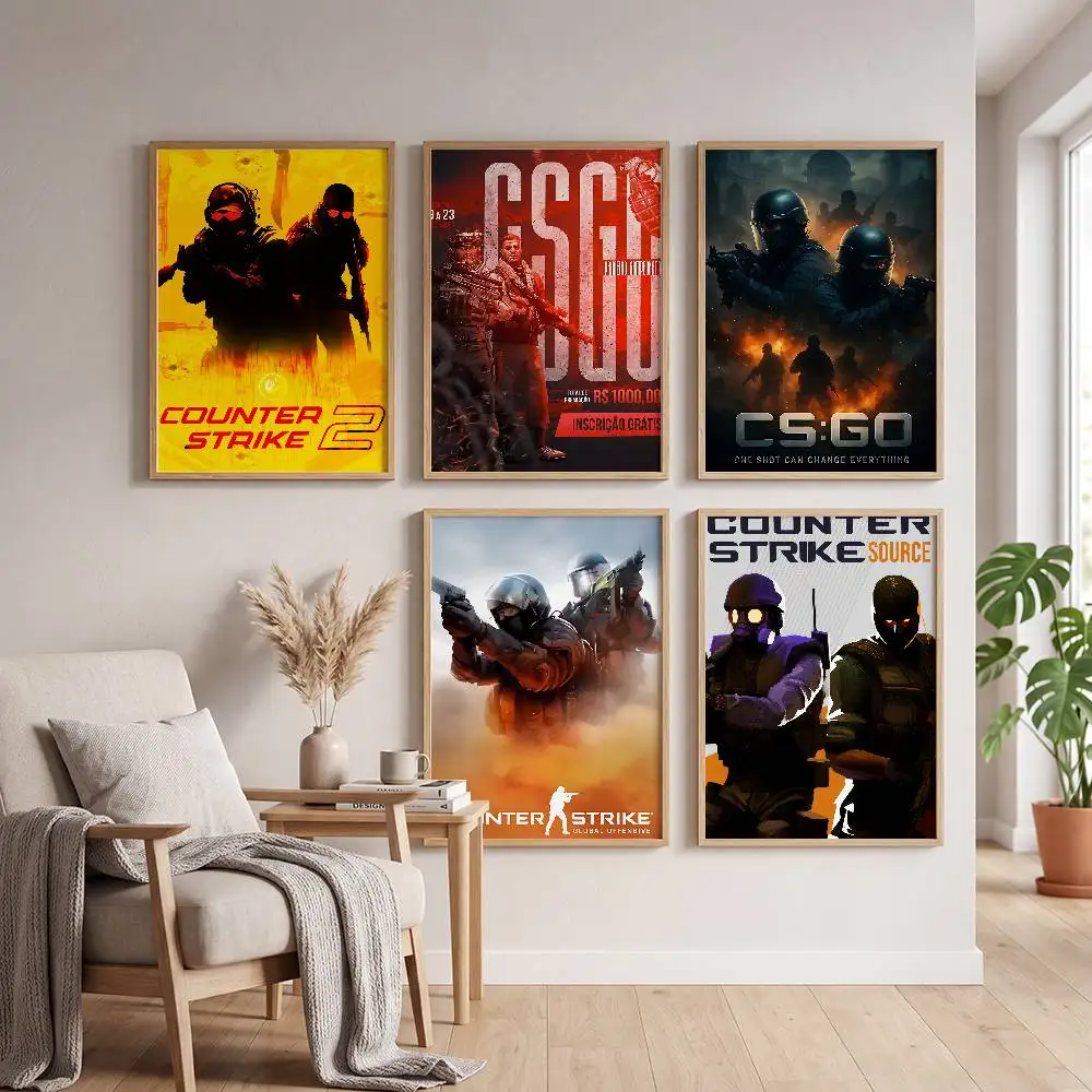 Counter-Strike CS Classic Vintage Poster Self-adhesive Art Waterproof Paper Sticker Coffee House Bar Room Wall Decor