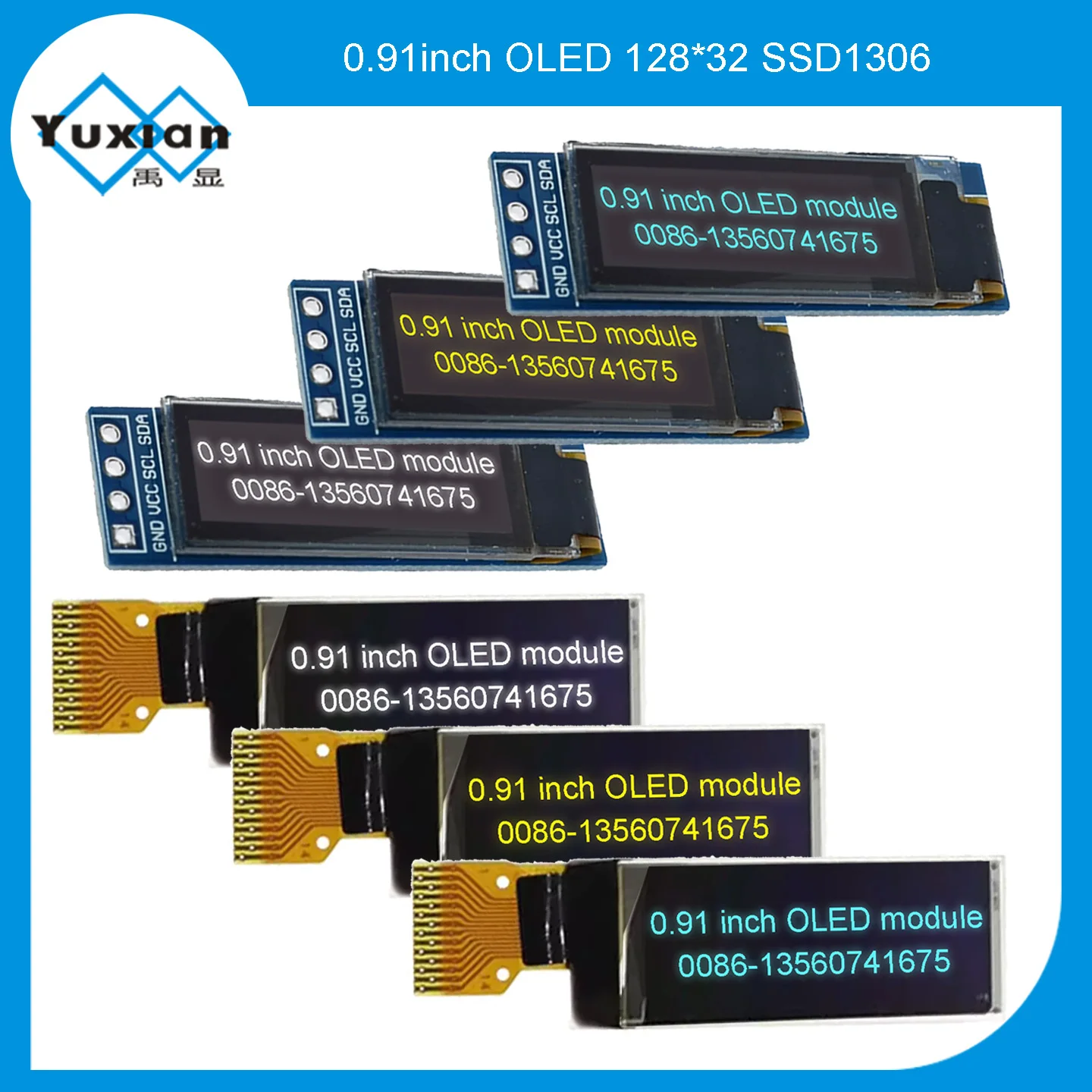 0.91 Inch 128*32 128x32 OLED Display Module SSD1306 control I2C  IIC interface 4pin / 14pin Blue Yellow White