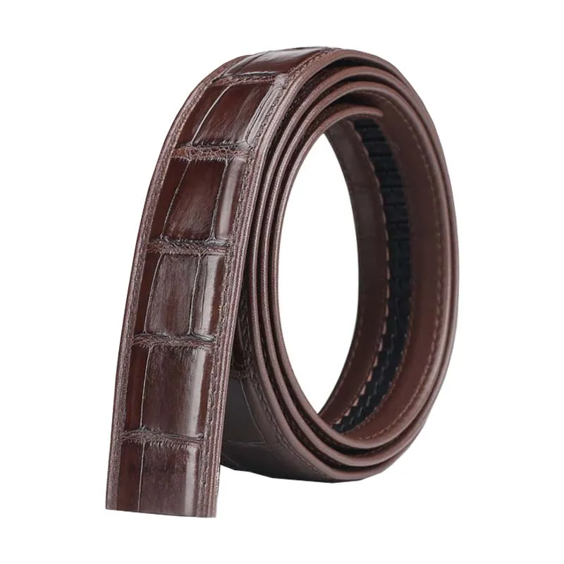 Buttonless Crocodile Leather Belt , Men's Business Automatic Buckle ,3.4cm Genuine Crocodile Belly Leather Belt