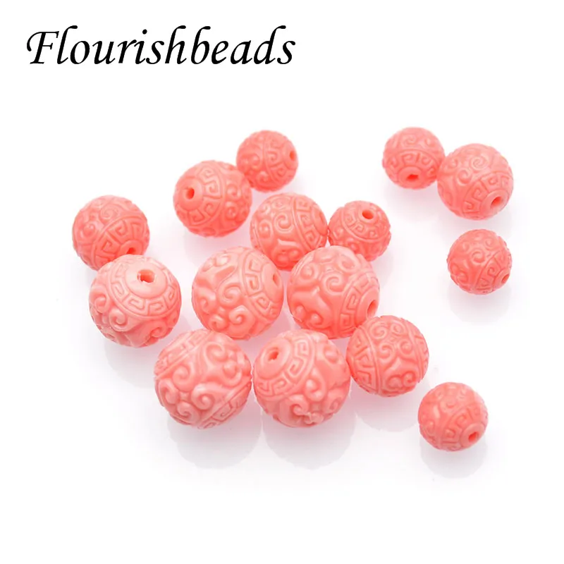 

Wholesale 50pcs/lot 8/10/12mm Pink Coral Beads Round Carved Buddha Loose Spacer Beads Decoration Beads for Jewelry Making