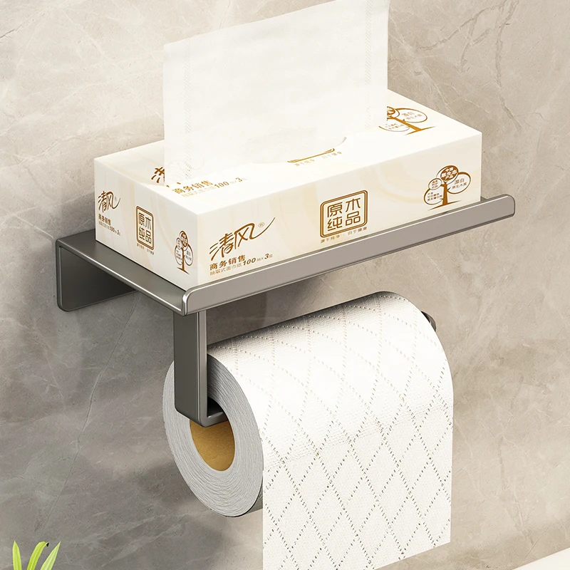 

Bathroom Toilet Paper Holder Wall Mounted Storage Rack Kitchen Towel Seasoning Bottles Phone Placement Organizer