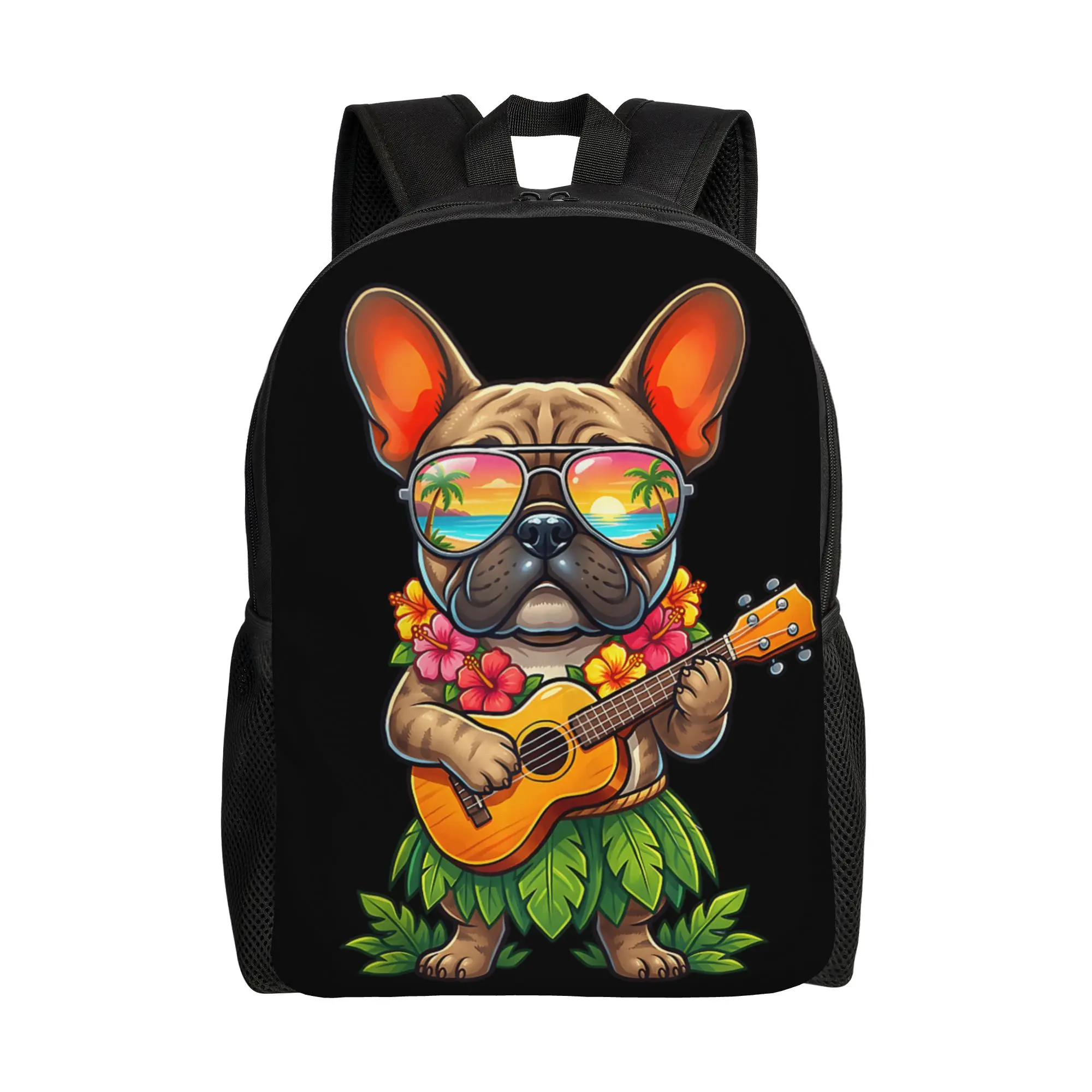 Hawaiian French Bulldog & Pineapple Ukulele Summer Vacation  Backpack  Cute Backpacks Men Trekking Soft School Bags Rucksack