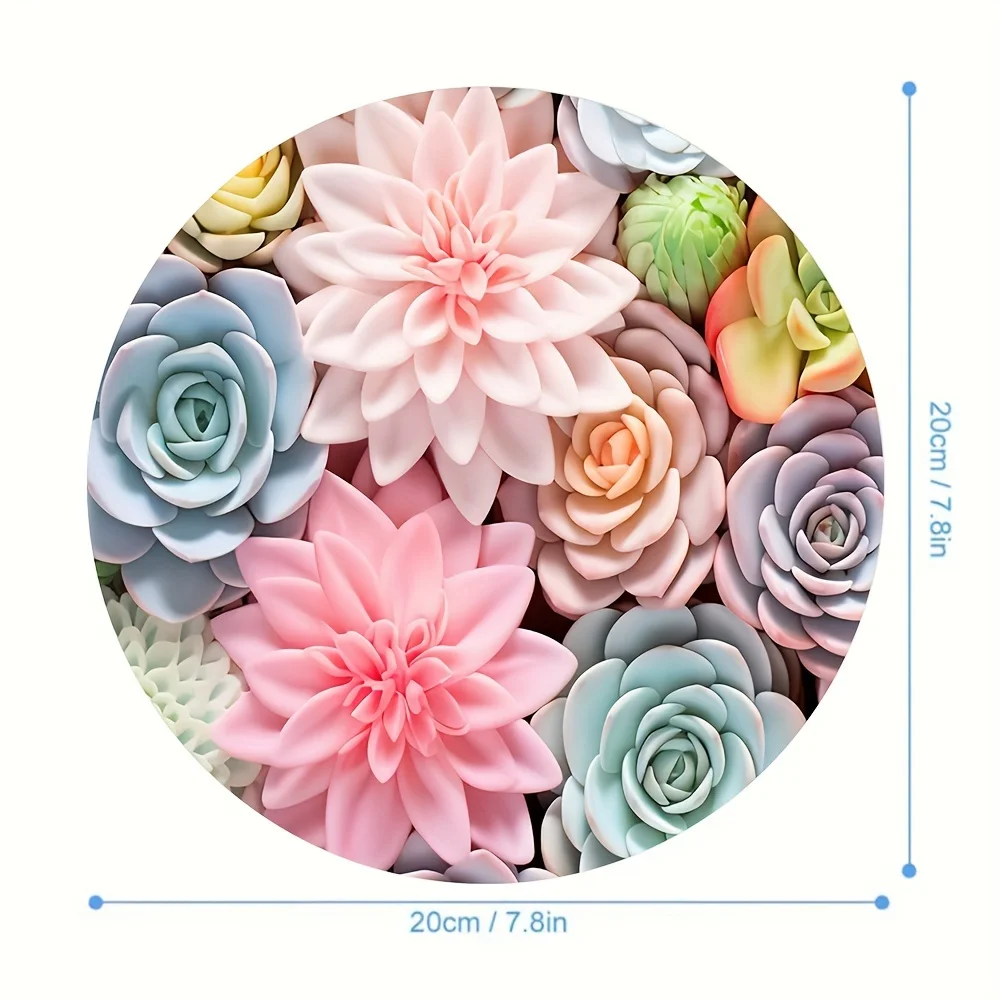 Cute Succulent Round Mouse Pad Cool Design Round Mousepad 22x18cm Non-slip Rubber Desk Mat for Office Computer Laptop Plant Pads