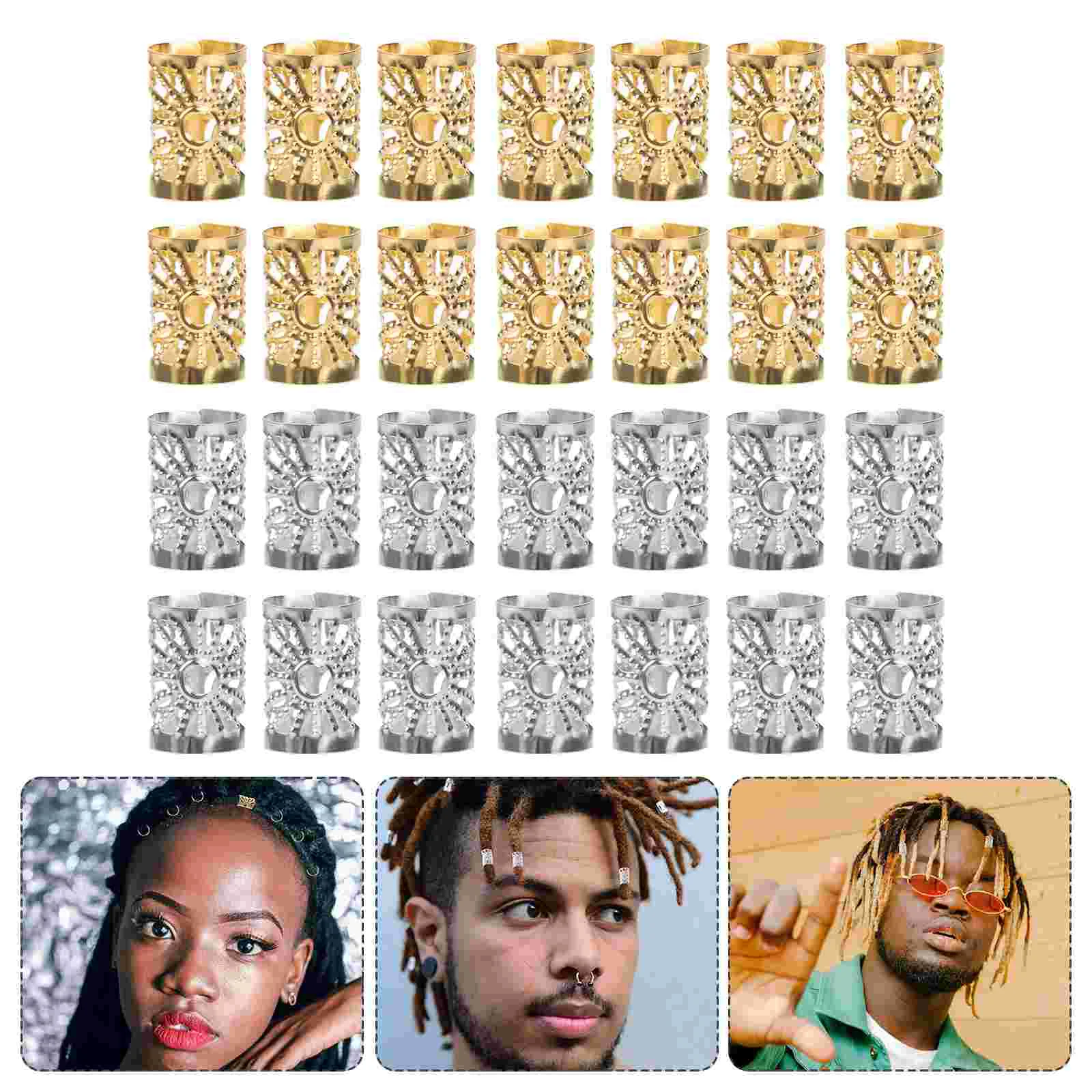 100 Pcs Hair Accessories Dreadlocks Braiding Beads Rings Cuffs Filigree Tube Miss