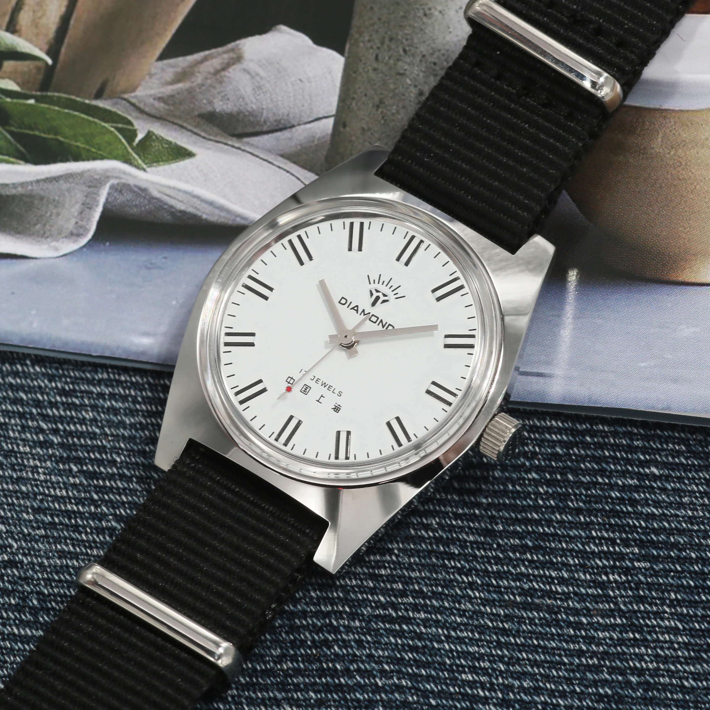 شنغهاي الماس 36MM اليد الرياح الميكانيكية ووتش 8120 للماء الصين ووتش للرجال بالجملة