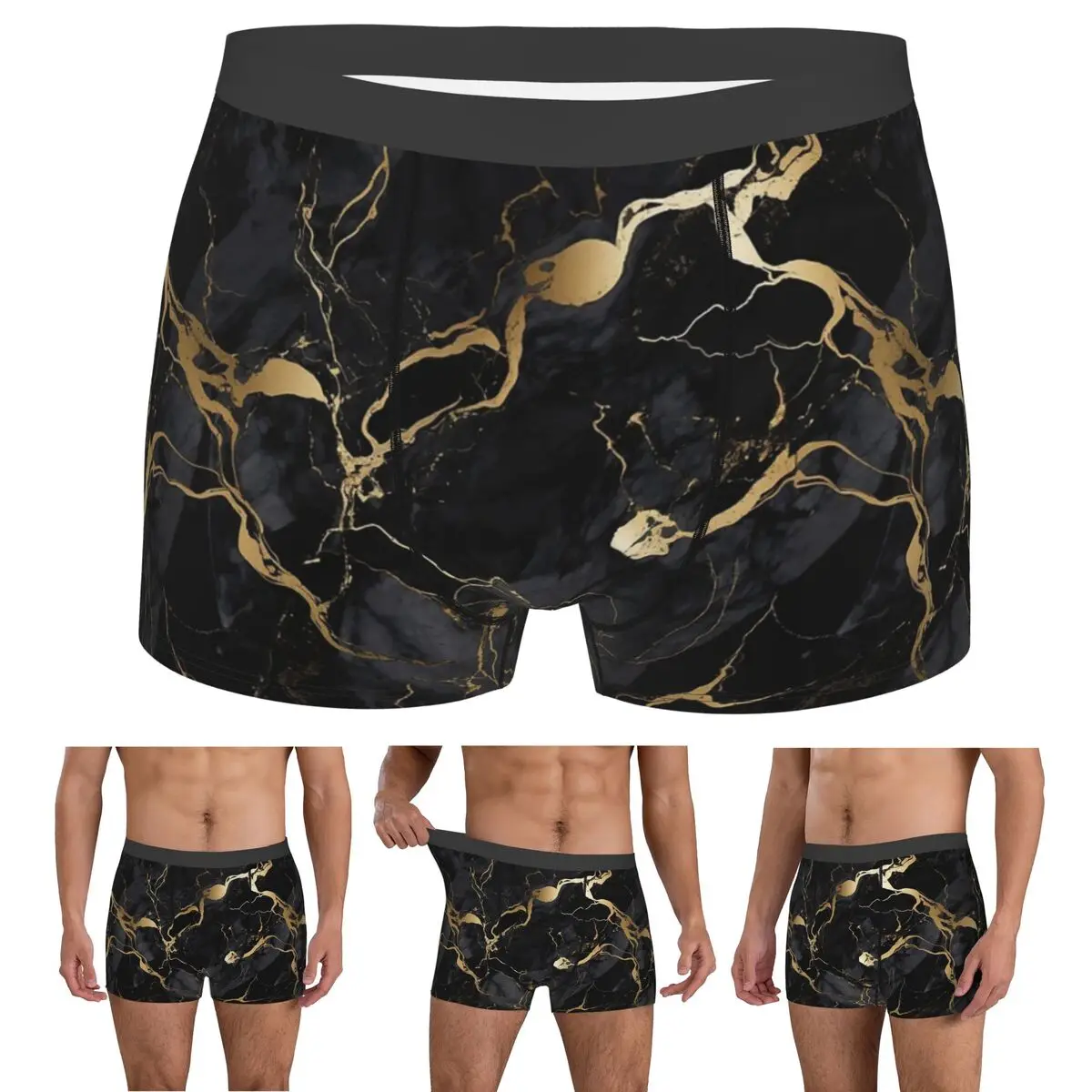 

Boxer Underpants Shorts Classic Black And Gold Marble Panties Men Comfortable Underwear for Homme Man Boyfriend Gifts