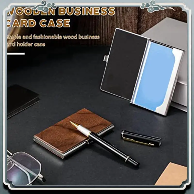 

Wooden Business Card Holder Slim Fit Walnut Wood And Stainless Steel Office Business
