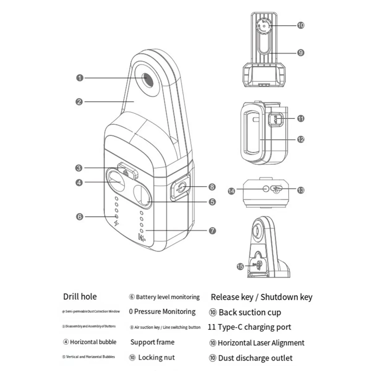 Promotional-Spirit Level,M9912 2-in-1 Electric Drilling Dust Collector,Wall Mounted Vacuum Drilling Dust Collector,Collecting Du