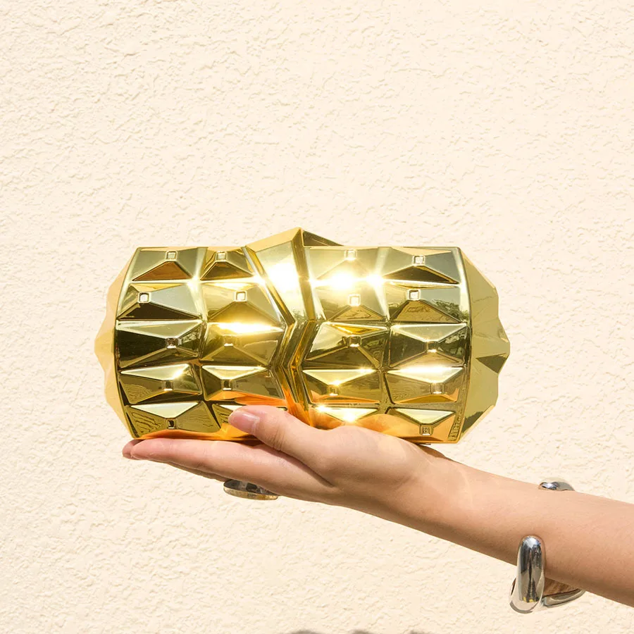 Heavy Industry Metal Sense Technology Sense Dinner Clutch Bag Niche Design Three-dimensional Rhombus Textured Box Bag