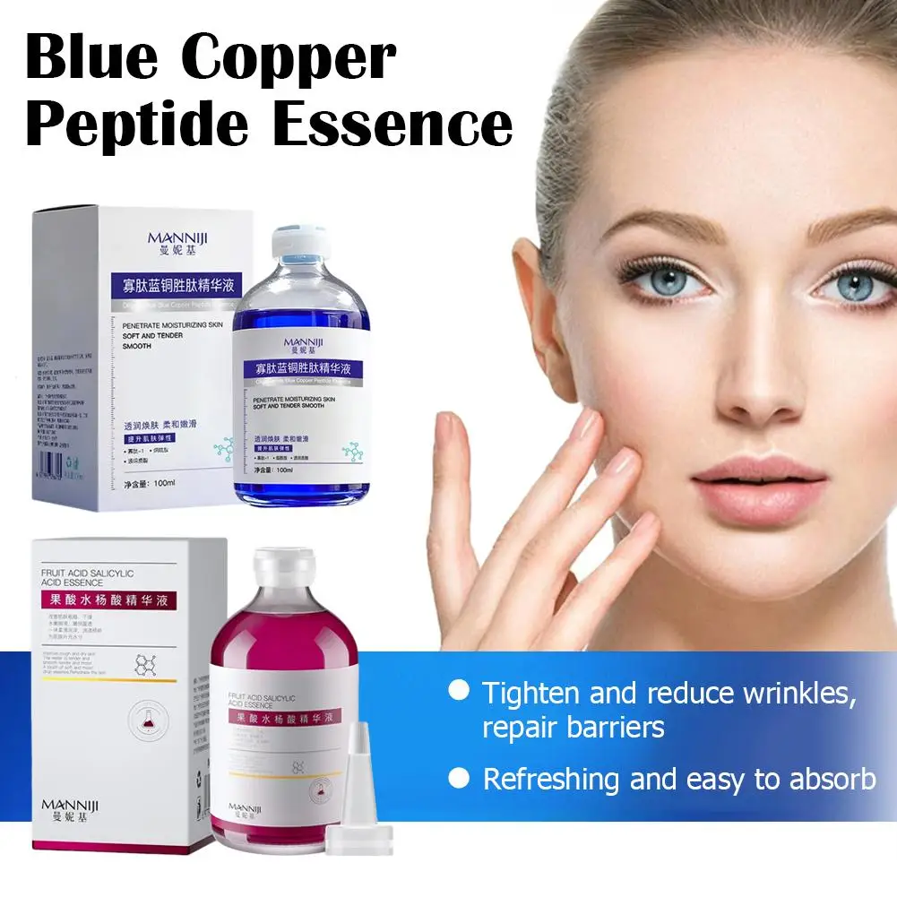 Esencia de Péptidos de Cobre Azul Oligopeptídica de 100 ml, Suero Antienvejecimiento, Hidratación Profunda, Reafirmante, Iluminador del Tono de Piel, Líquido Facial