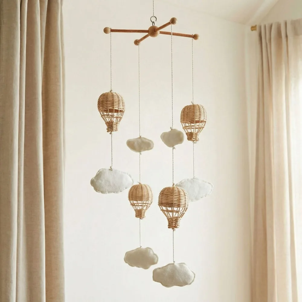 Ins Wind Hand-woven Rattan Hot Air Balloon Clouds Bedside Bell Hanging Decoration Living Room Decoration Accessories