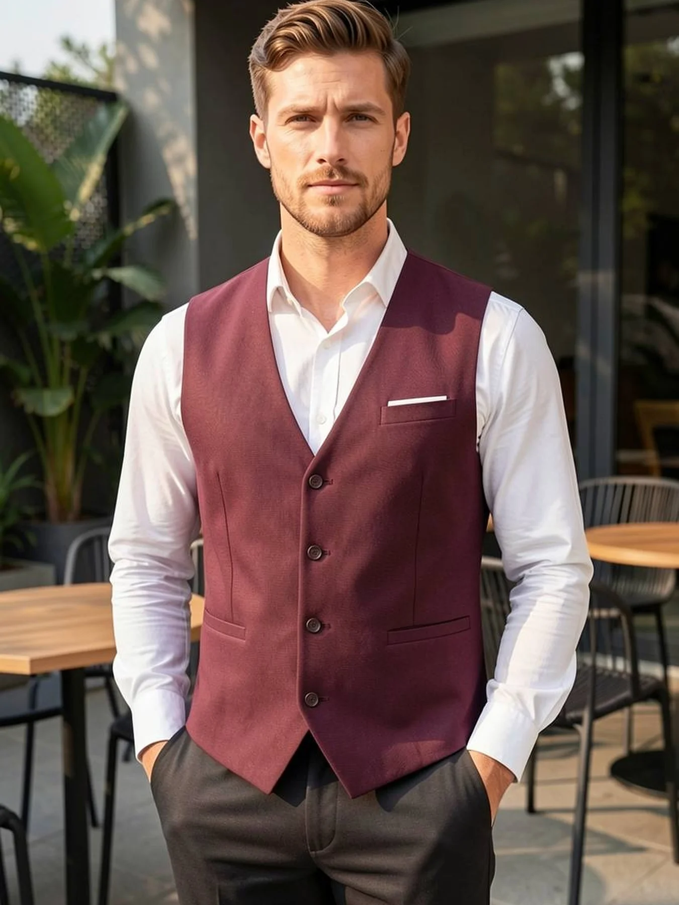 

High-Quality Men's Solid Vest Single Breasted Slim Fit Elegant Office Party Wedding