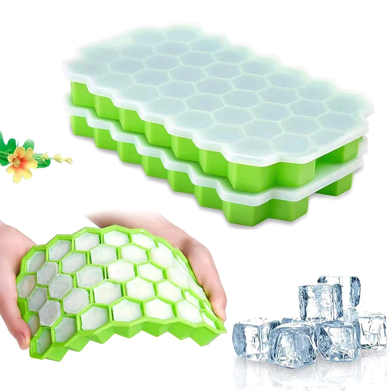 37 Grid Honeycomb Silicone Ice Cube Mold With Lids Large-capacity Ice Tray Mold Reusable Food Grade Ice Maker Mould