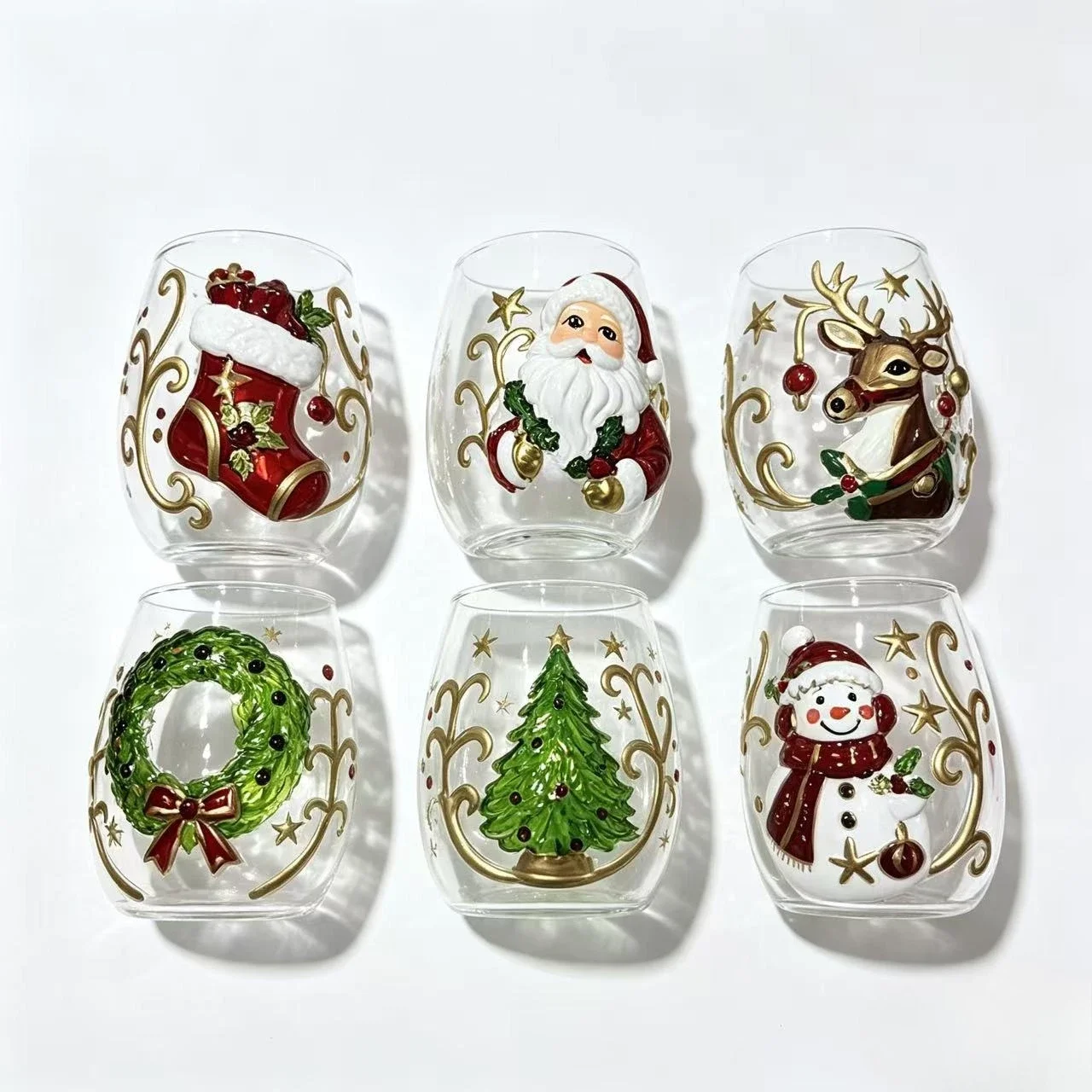3D Christmas Painted High Borosilicate Glass Cups  Real Shot Santa Snowman Wine Glass Xmas Party Gift for Wine Milk Juice