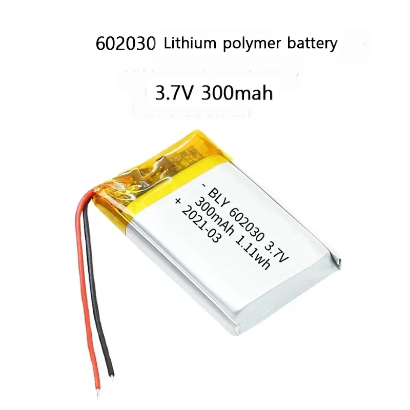 3.7V 300mAh 602030 Polymer Li-ion Rechargeable Battery for LED Lights Bluetooth Headphones Beauty Instruments  062030 Battery