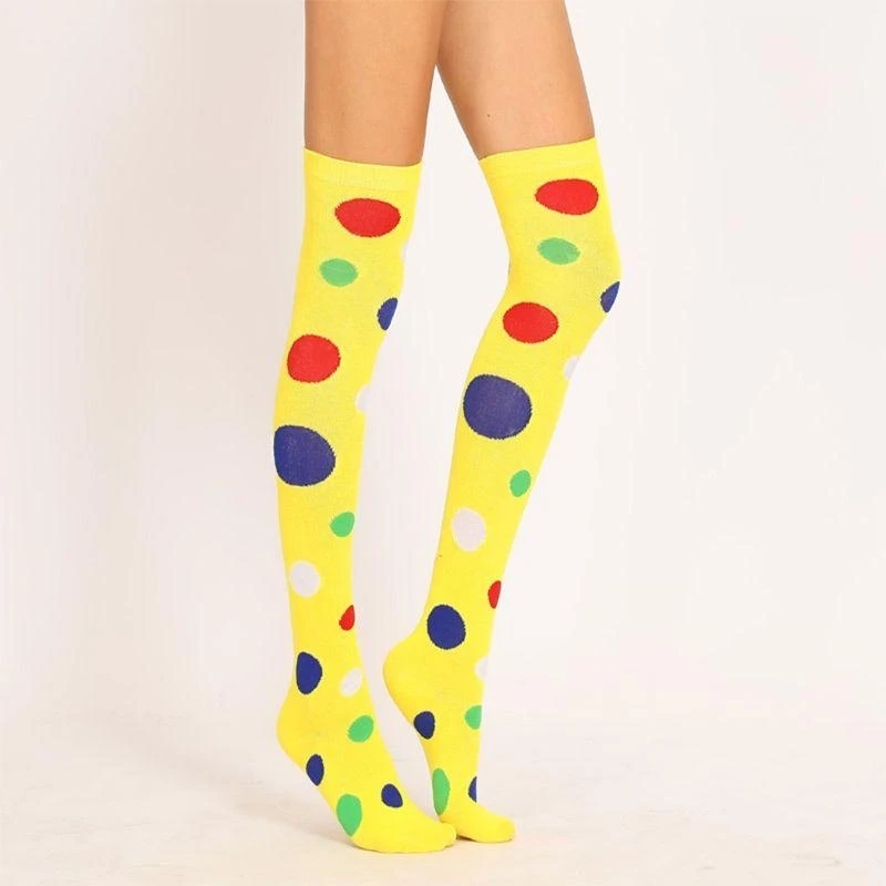 Women Girls Clown Cosplay Long Socks Fun Colorful Irregular Polka Dot Printed Ov 15UB