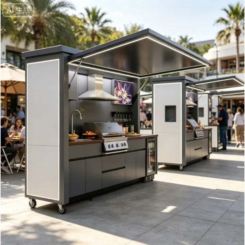 Customized Luxury Outdoor Kitchen Island, 304 Stainless Steel Outdoor Kitchen Cabinets for Garden Backyard Terrace Barbecue