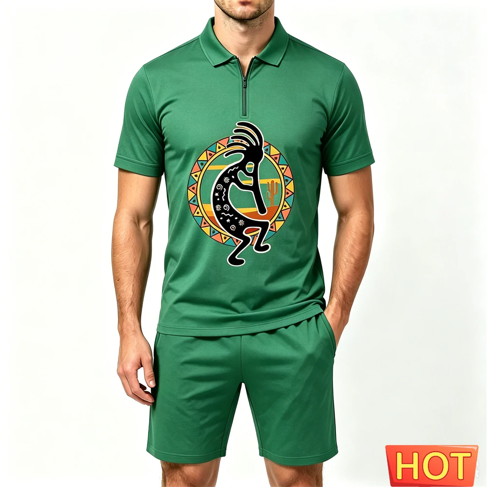 Fashion Zip Polo Shirt Men's Set Summer Loose Short Sleeve Top and Shorts 2 Piece Casual Comfortable Man Outfit Hip Hop Clothing view 6