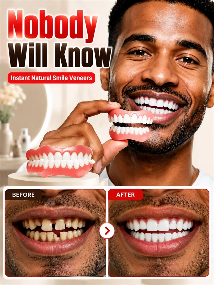 

Full Set Natural Dentures Upper & Lower Silicone Fake Teeth Braces Comfort Fit Instant Confidence Smile Oral Care For Men Women