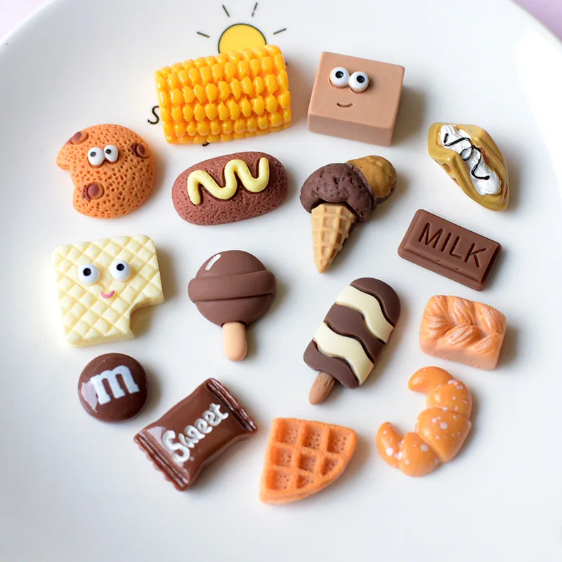 10 -100PCS Mini Resin Kawaii Coffee Cookies/candy/chocolate Flatback Stone Hand-made Material Figurine Scrapbook DIY Decor Craft