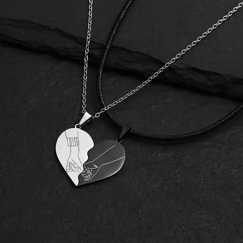 Stainless Steel Heart Puzzle Pendant Couple Necklace Pendants Necklaces for Lovers Valentine\'s Day Jewelry Christmas Couple Gift