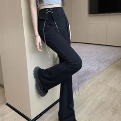 Spring Autumn Women's Clothing Solid Color Elastic High Waist Pockets Casual Boot Cut Korean Fashion Sweet Trouser Suits Pants