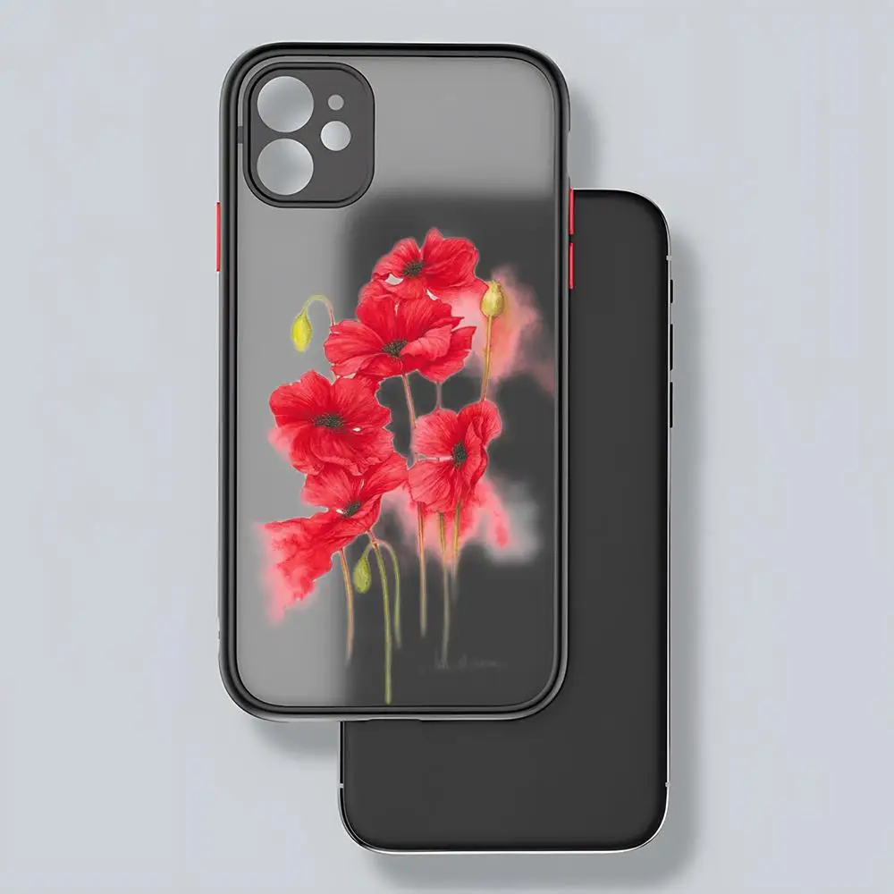 Rose Peony Cactus Flower Phone Case Matte Transparent Back For IPhone 16 15 14 13 12 11 Pro Max X XR Mini Puls 7 8 Plus Cover