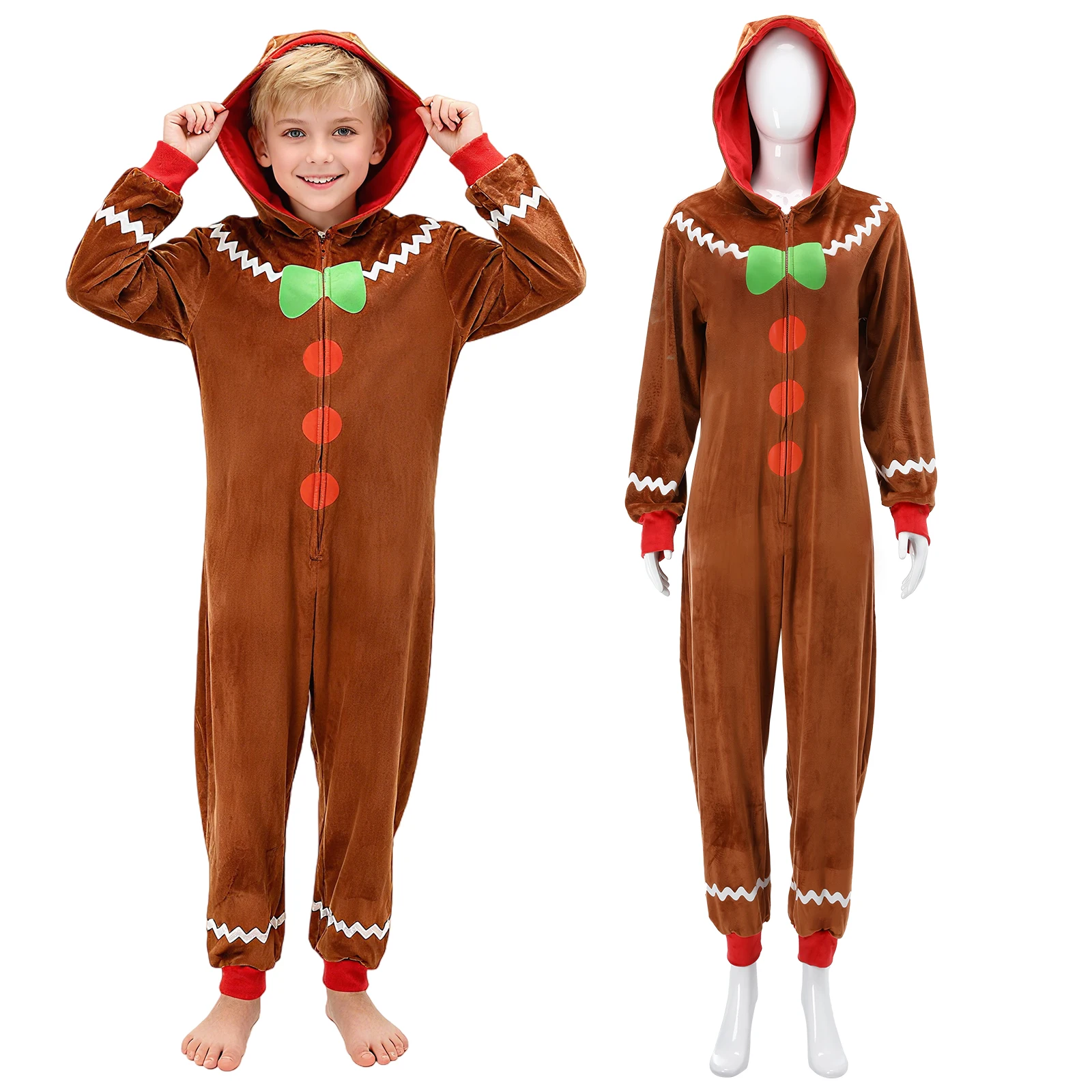 رجل الزنجبيل منامة زي للكبار بنين بنات ملابس المنزل عيد الميلاد الزنجبيل الزي تأثيري ارتداءها مقنعين للجنسين