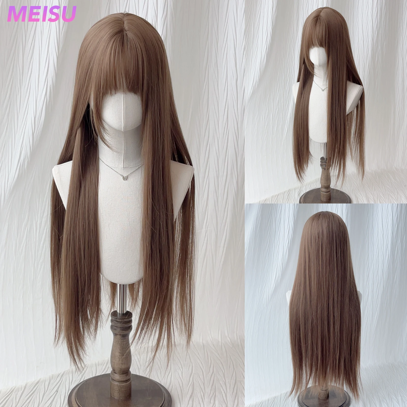 MEISU 32 بوصة مستقيم الانفجارات شعر مستعار الألياف الاصطناعية الطبقات الشعر مقاومة للحرارة الطبيعية السلس تمديد الشعر Selfie الطرف #1